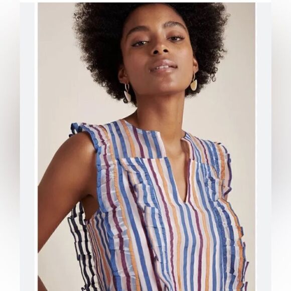 Anthropologie Maeve Elisabetta ruffled striped top Sz 4 - Picture 2 of 8